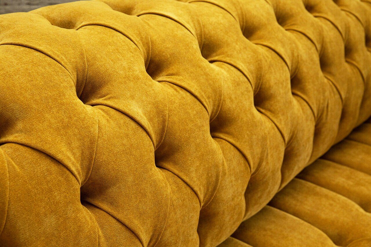 JVmoebel Chesterfield-Sofa Wohnlandschaft Rückenlehne 3 Sitzer Modern Gelbe, Samt Knöpfen. mit Couch Sofa Design Die