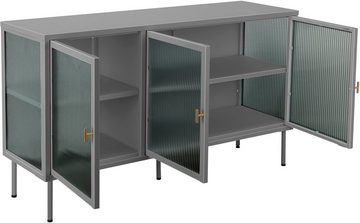 andas Sideboard Aubres, Pulverbeschichtet aus Metall, mit drei Glastüren und Einlegeböden