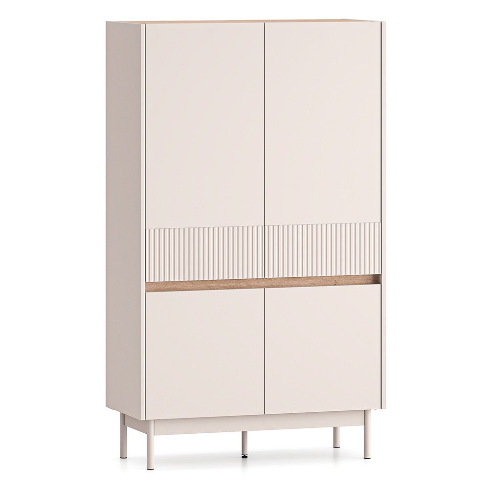 Lomadox Highboard DINAR-131, kaschmir matt Eiche Dekor 92 cm breit Metallfüße grifflos Softlose