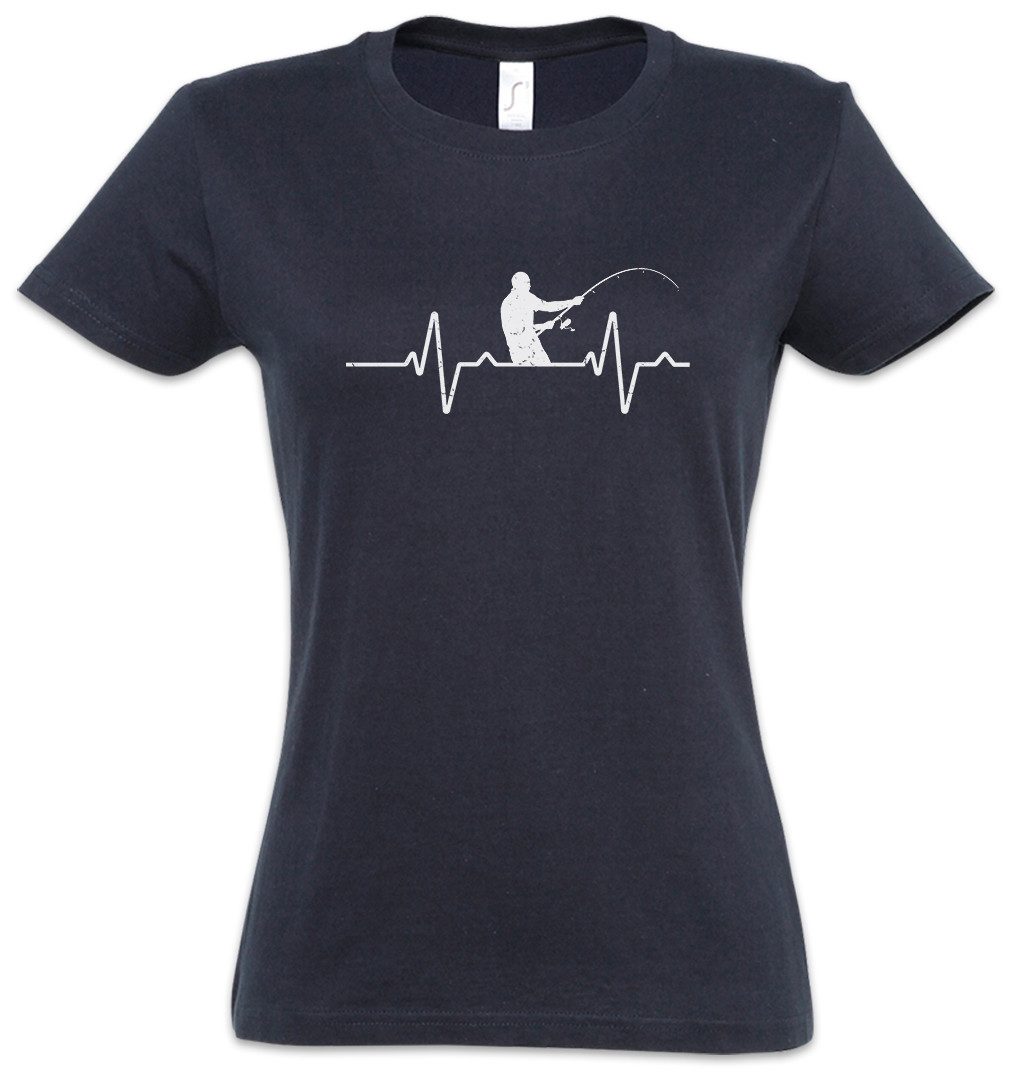 Print-Shirt Heart Rate Fishing Damen T-Shirt Angeln Angler Fischer Hochsee Fisch