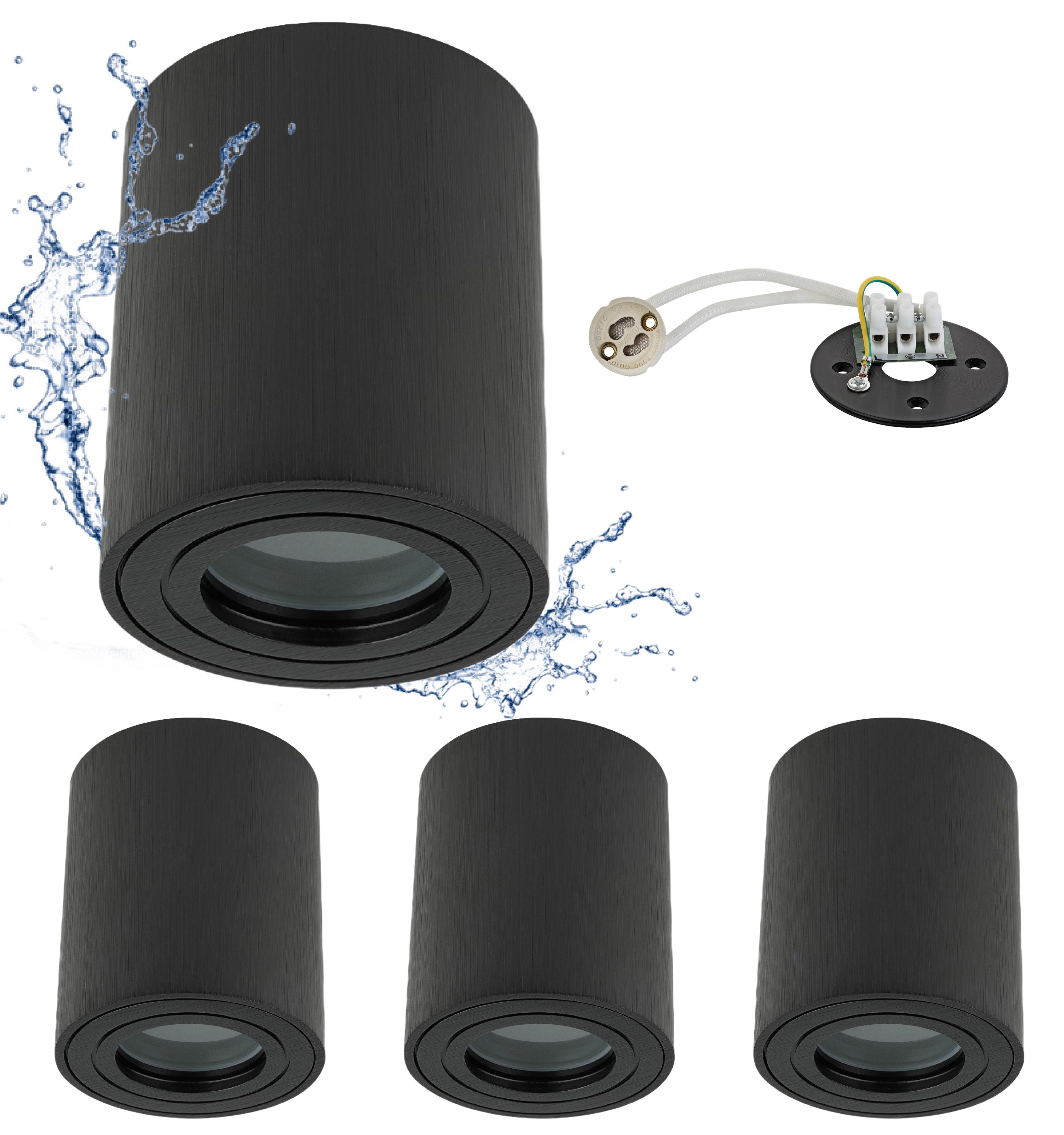 Sweet LED Aufbauleuchte 4er Set IP44 Aluminium Deckenspots rund für Bad & Küche schwarz, ohne Leuchtmittel, Накладной прожектор LED, Aufbauspot, Deckenstrahler