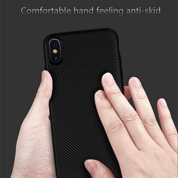CoverKingz Handyhülle Hülle für Apple iPhone Xs Max Handyhülle Silikon Bumper Cover Case, Carbon Look Brushed Design
