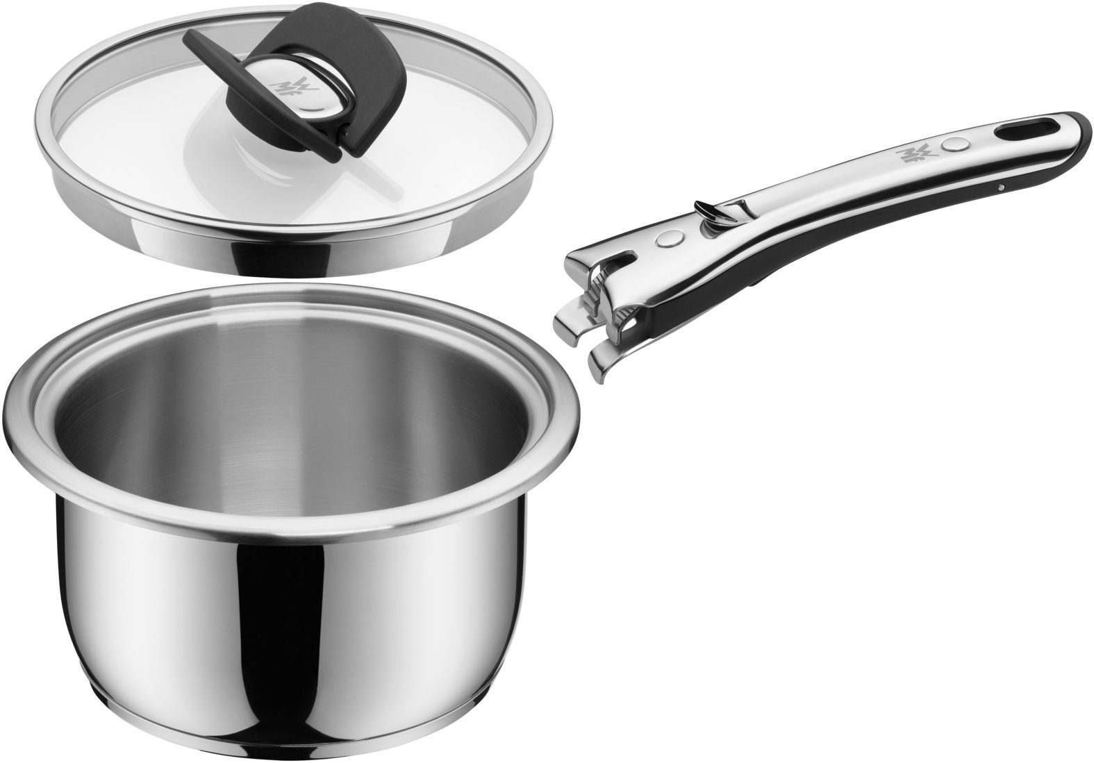 WMF Kasserolle Click&Serve Kochtopf, 16 cm, Cromargan Edelstahl rostfrei 18/10 (1x Stielkasserolle 16 cm ohne Griff - optimal für Herdplatten mit Ø 14,5 cm, 1-tlg., Stielkasserolle 16 cm ohne Griff optimal für Herdplatten mit Ø14,5 cm), TransTherm-Allherdboden