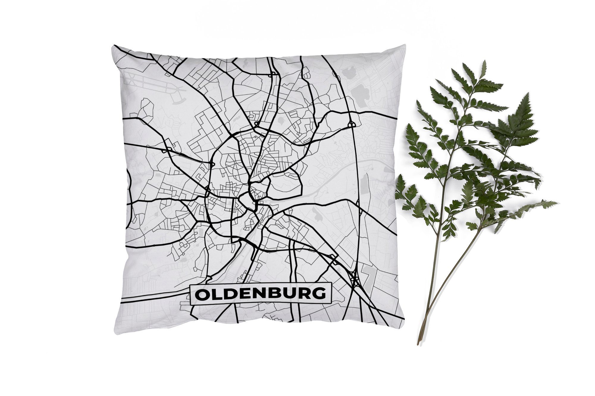 MuchoWow Dekokissen Stadtplan - Stadtplan von Oldenburg - Karte, Zierkissen mit Füllung für Wohzimmer, Schlafzimmer, Deko, Sofakissen