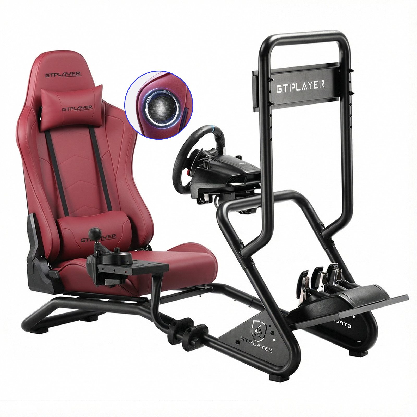 GTPLAYER Simulator Cockpit Rennsimulator lenkradständer mit 3D Lautsprechern Controller (Monitorhalterung Lenkradhalterung Schalthebelhalterung und Fußpedalen)