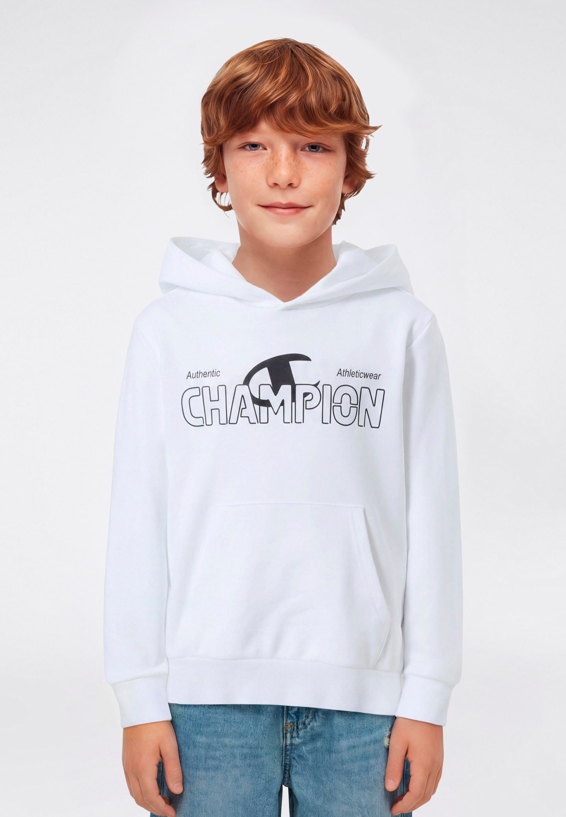 Champion Kapuzensweatshirt Graphic Terry Hoodie mit Kapuze, Langarm, gerader Abschluss, aus Baumwolle und Polyester