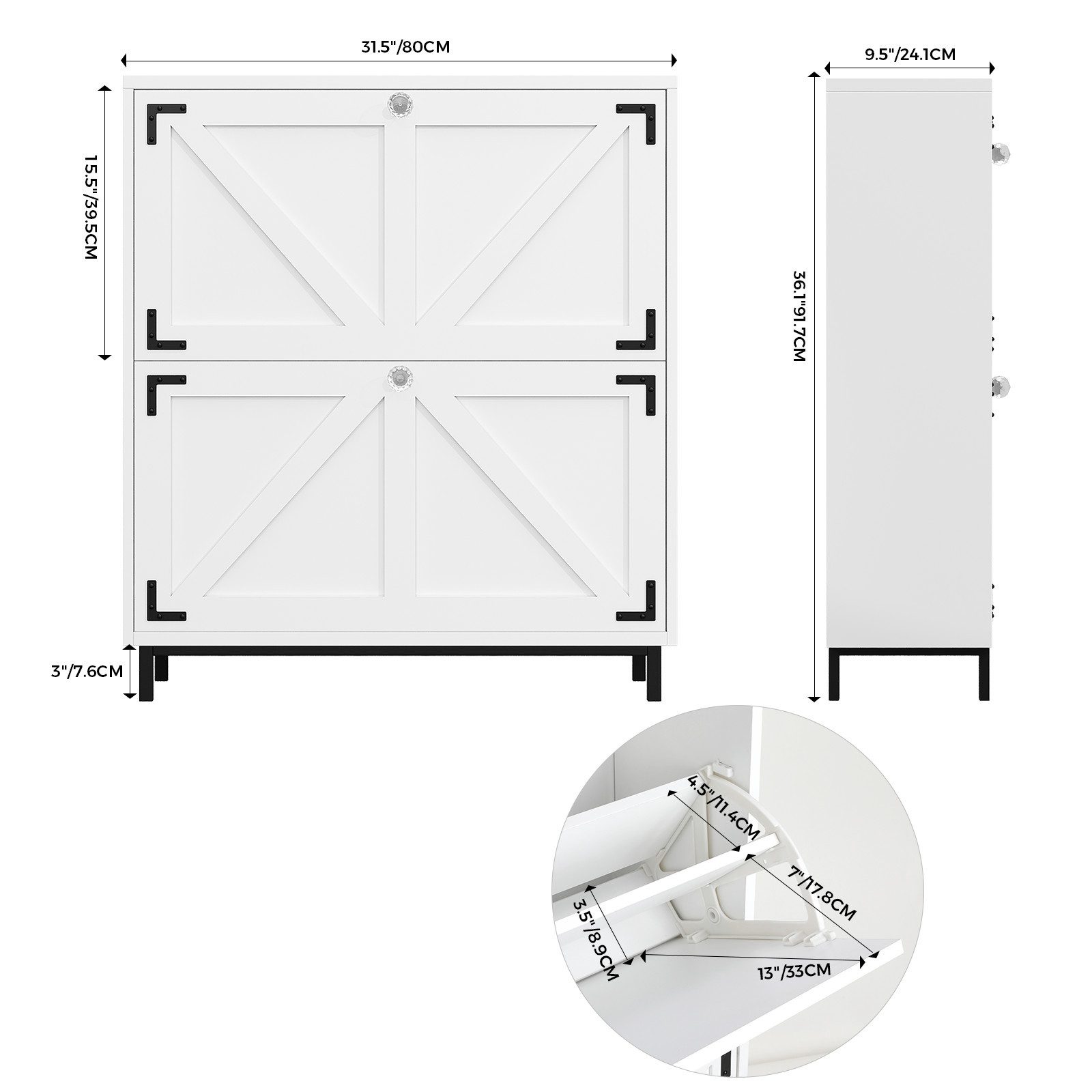VOWNER Schuhschrank mit 2 Klappen, Freistehendem Schuhregal, 80×24×92 cm (1 günstig online kaufen