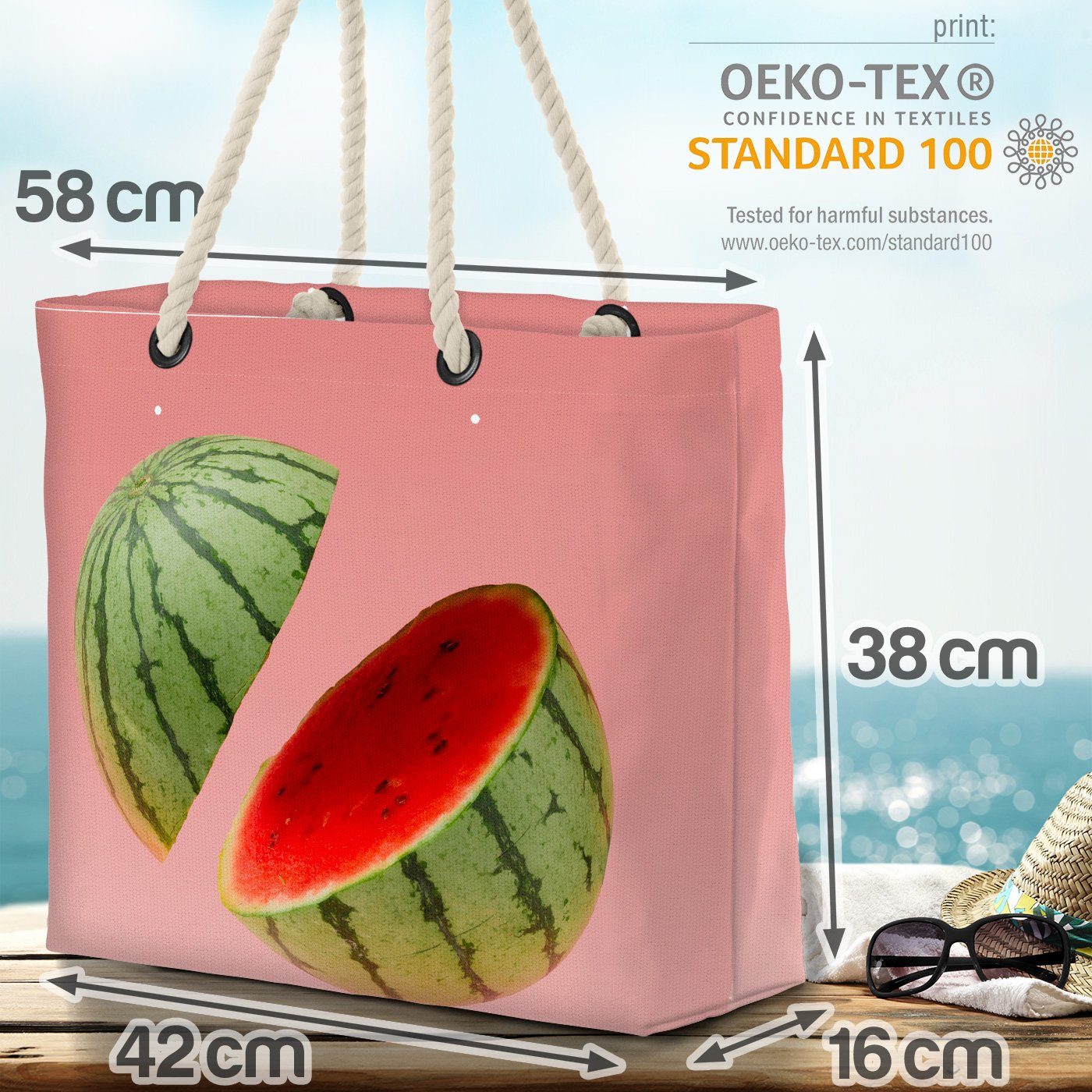 VOID Strandtasche Wassermelone (1-tlg), Früchte Küche Frucht Kochen Essen Pink Beach Obst Gesund Bag