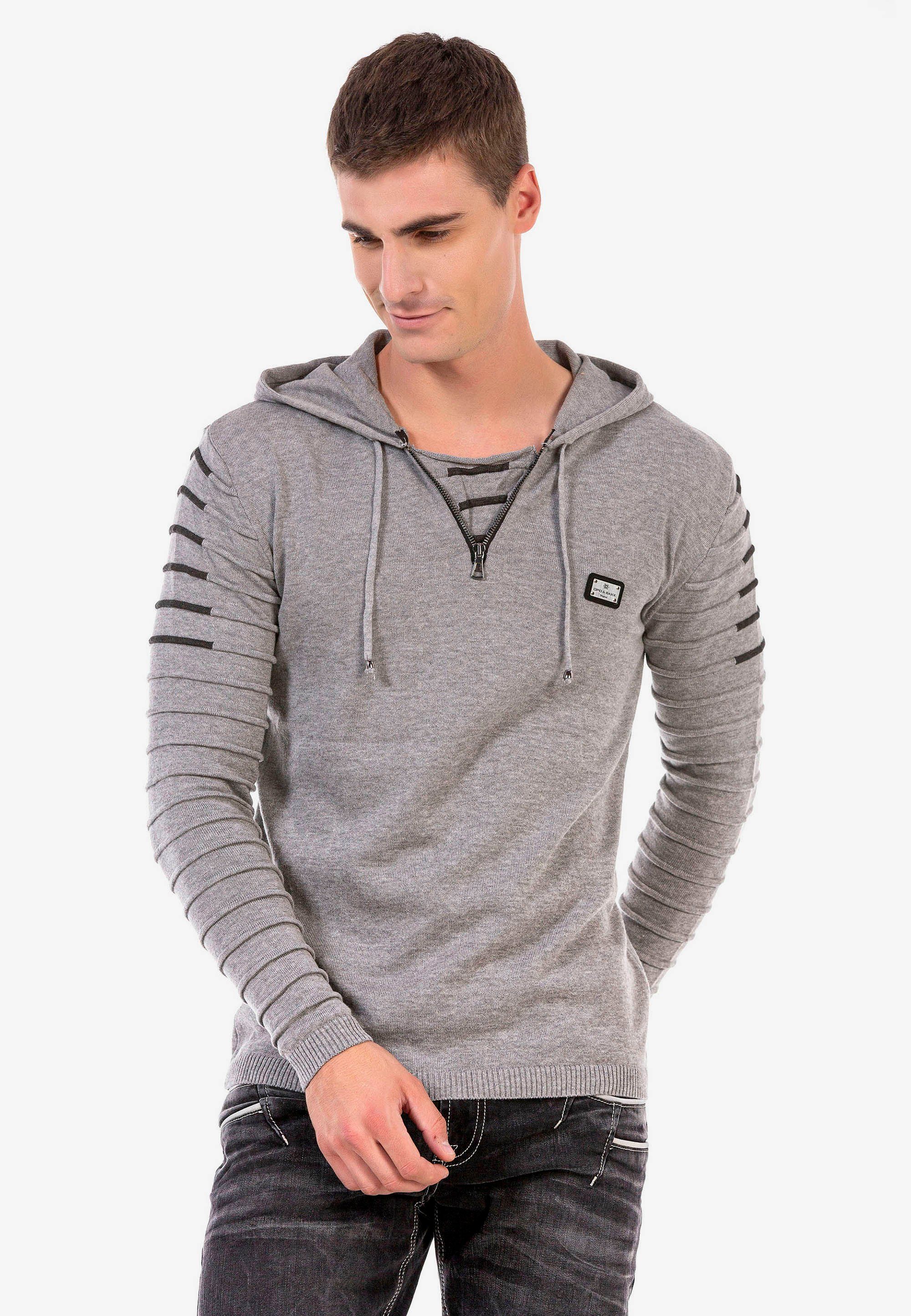 Cipo & Baxx Kapuze kuscheliger Kapuzensweatshirt mit grau