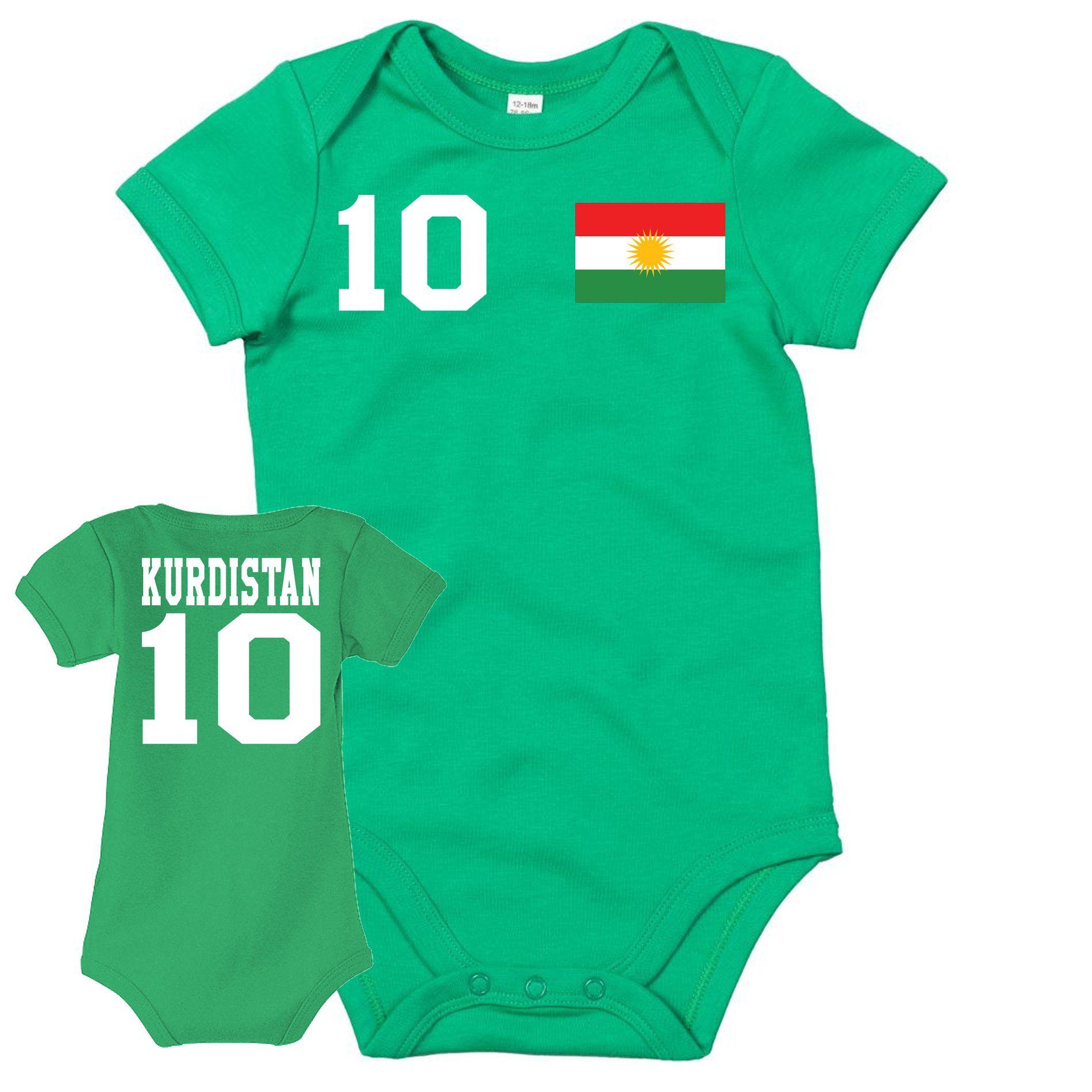 Blondie & Brownie Strampler Kinder Baby Kurdistan Fan Sport Trikot Fußball Meister WM Weiß/Grün-Weiß/Grün