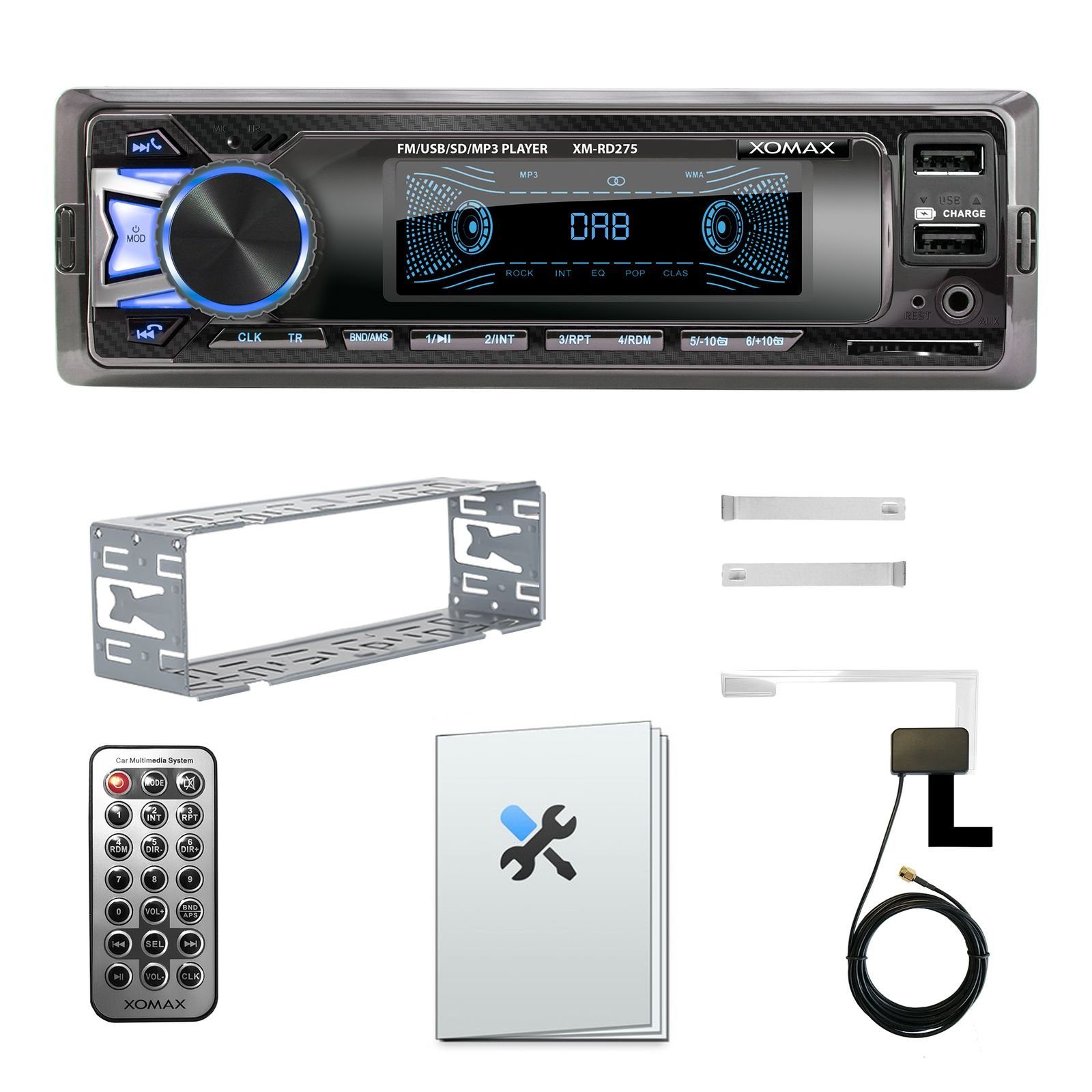 XOMAX XM-RD275 Autoradio DIN 2x 1 DAB+ Aux, Autoradio USB, plus, SD, Bluetooth, mit