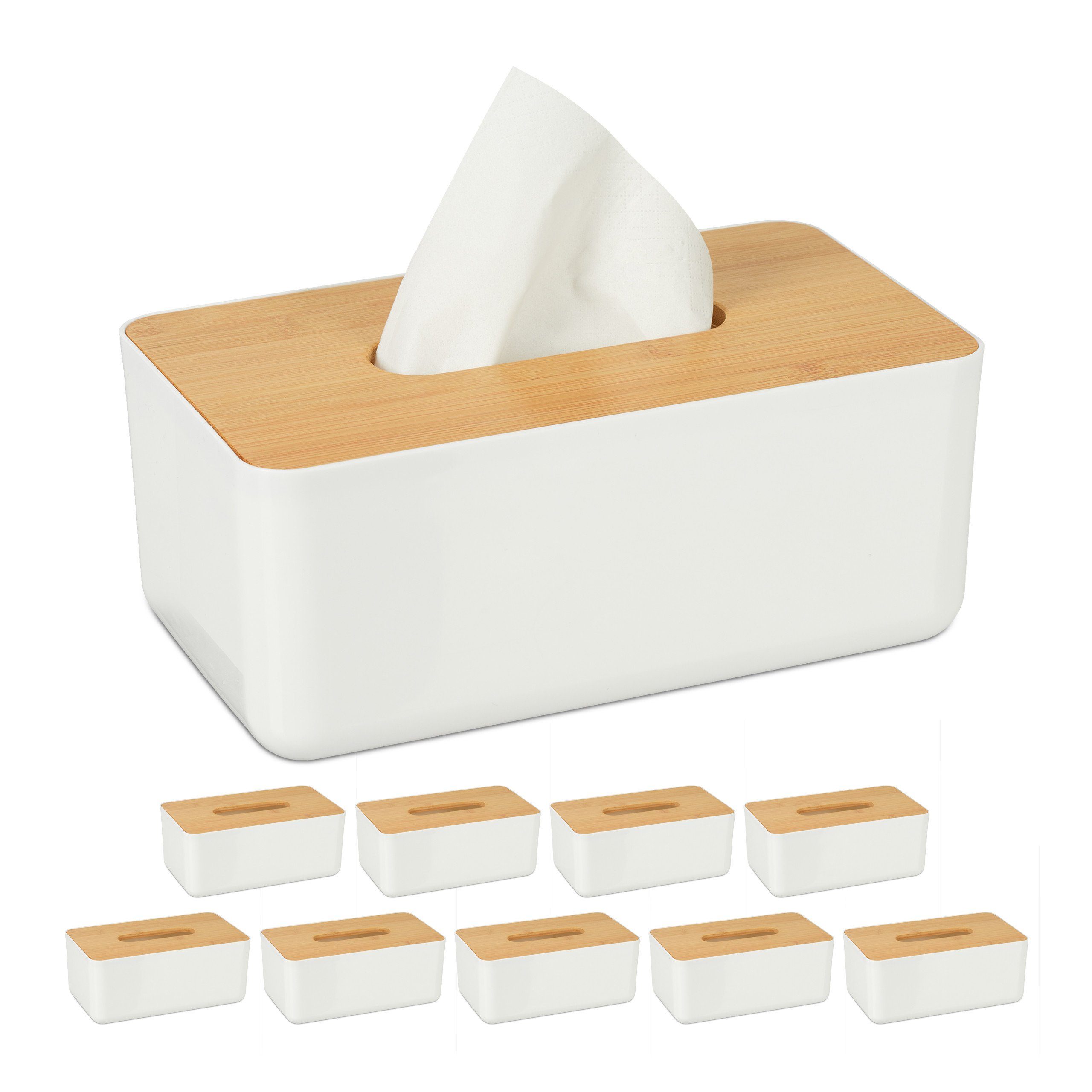 Papiertuchbox 10 x Tücherbox mit Bambus-Deckel