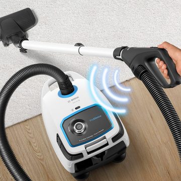 BOSCH Bodenstaubsauger Serie 6 ProSilence BGL6TSIL, Hygiene-Filter, 10 Jahre Motorgarantie, 700 W, mit Beutel, Leistungsregulierung am Handgriff, langes Kabel, extrem leise, weiß