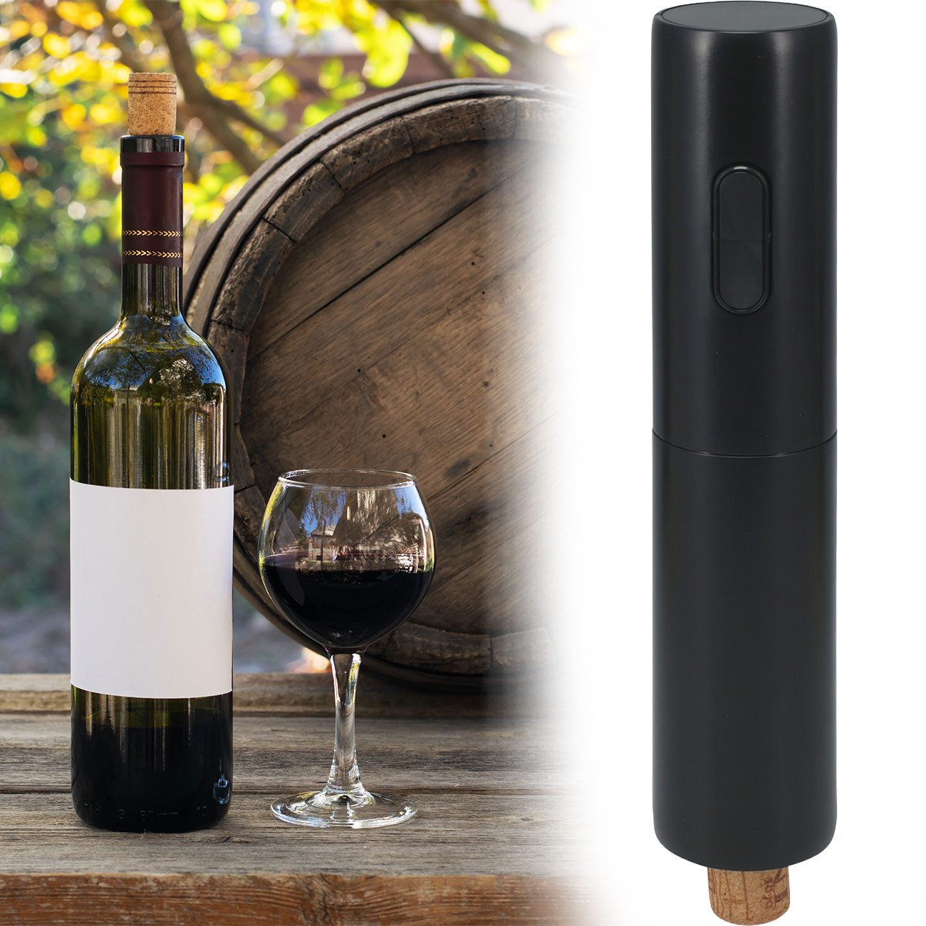 Excellent Houseware Weinflaschenöffner Elektrischer Weinöffner in Schwarz: Automatischer Korkenzieher für Bar, Ideal für Weinliebhaber