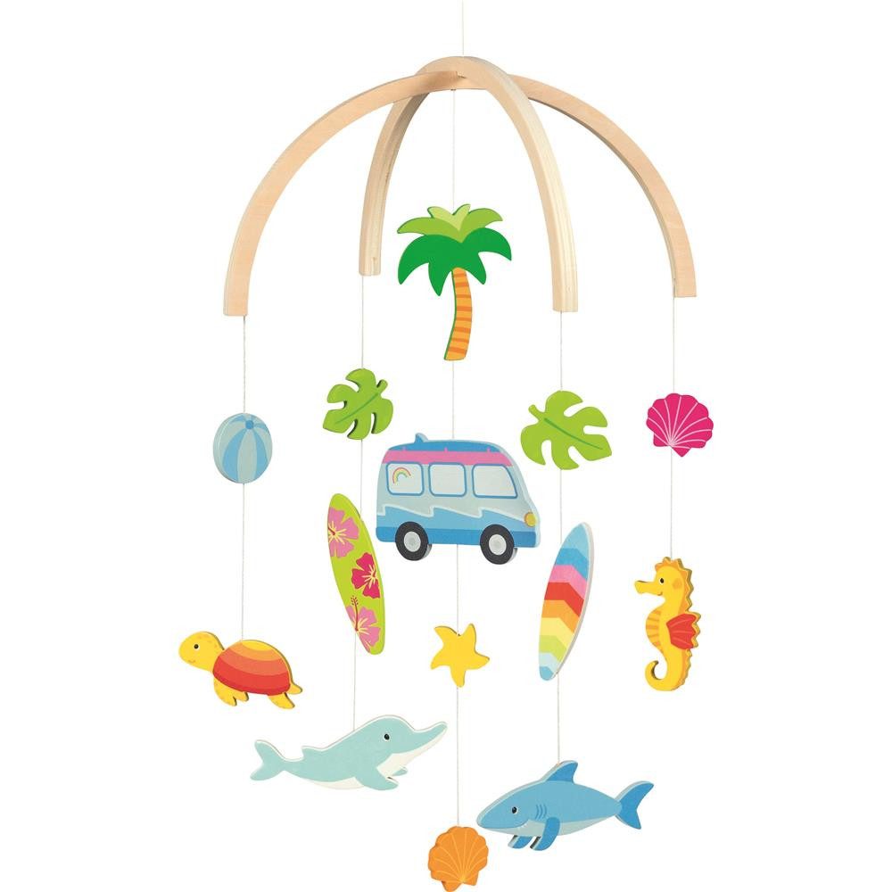 goki Babymöbel-Set Babymobile Holz Mobile Kinderbett Surfer Van Einschlafhilfe Babyzimmer, Beruhigende Wirkung für Babys beim Einschlafen