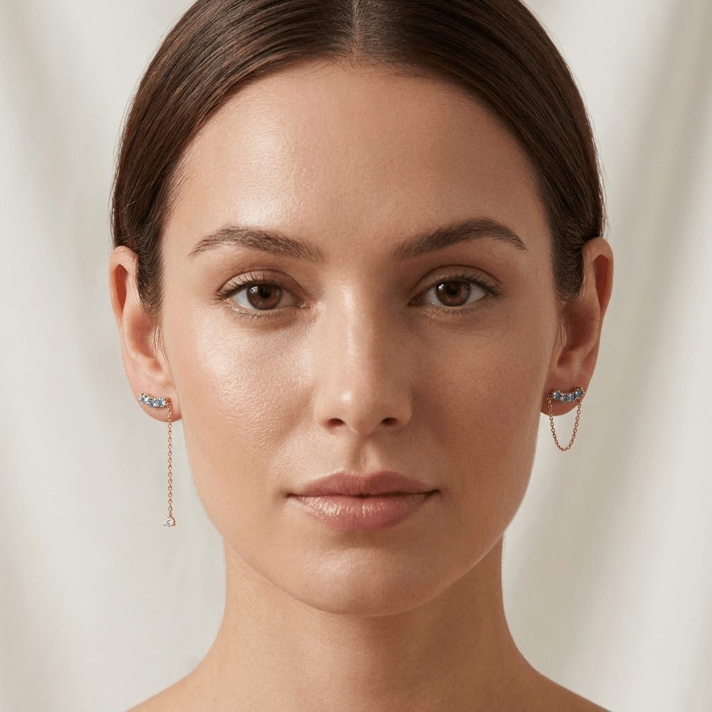 Suzan Gold Creolen-Set Ohrringe mit Kette 925 Sterling Silber – Elegante asymmetrische