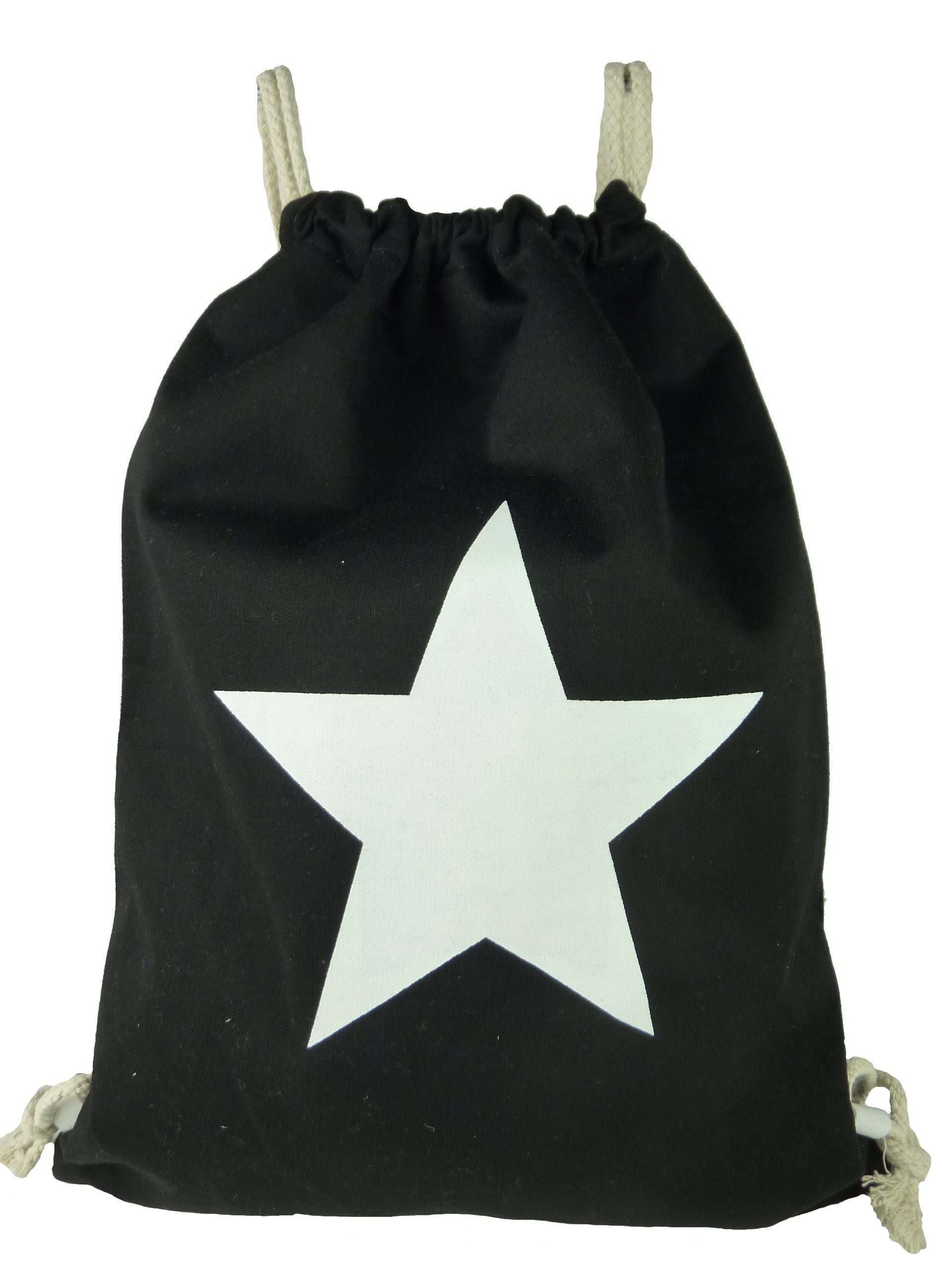 Taschen4life Gymbag Turnbeutel Rucksack 1605, mit großem Stern, Jute Beutel, sling bag, Sportbeutel schwarz