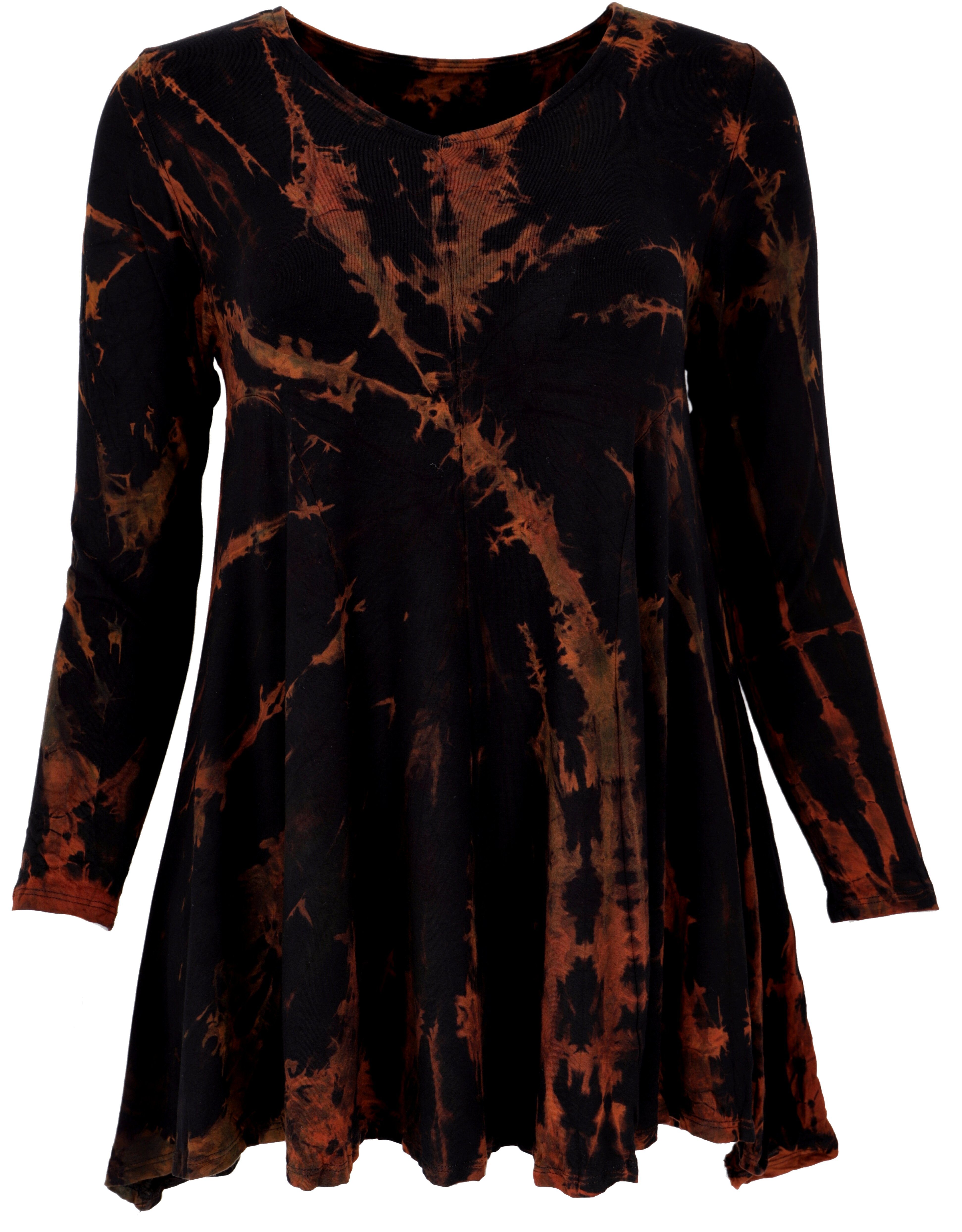 Guru-Shop Midikleid Batik Minikleid, Langarm Boho Tunika,.. alternative Bekleidung