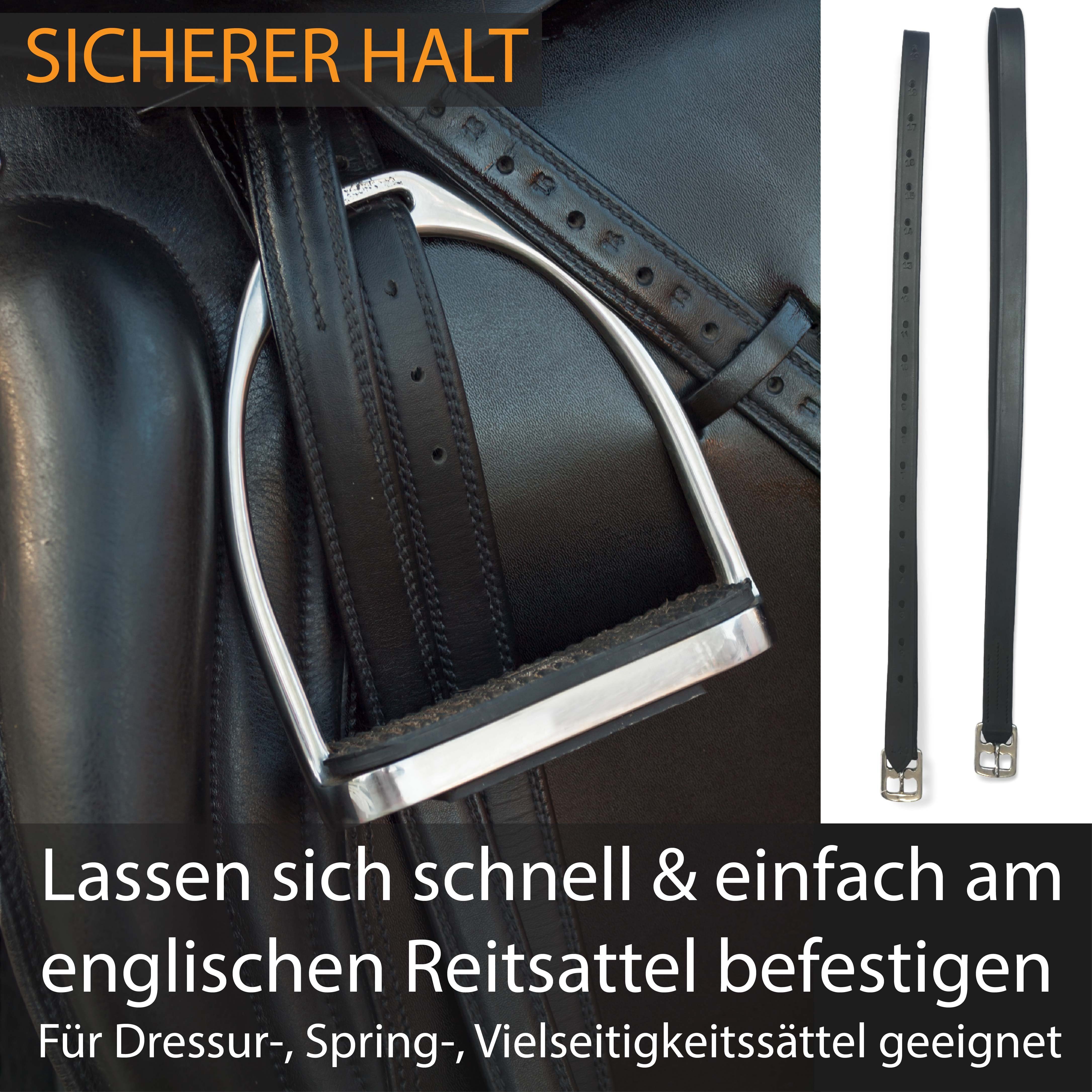 Pferdelinis Steigbügel Steigbügelriemen Leder schwarz Steigbügelriemen Länge 130cm - 160cm