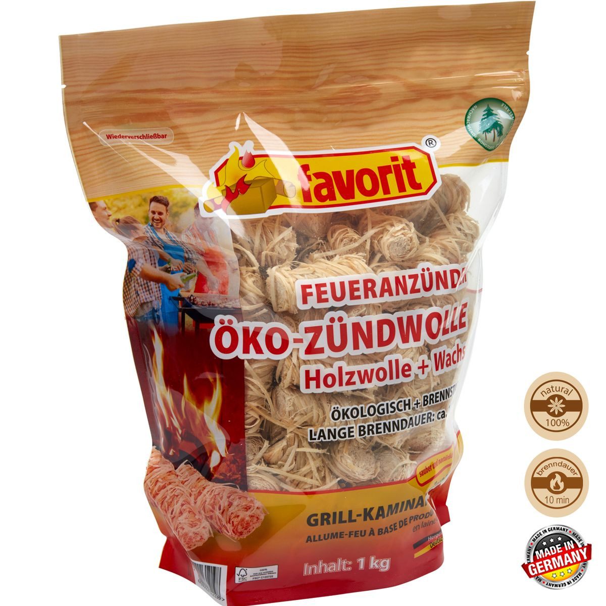 ALSCHU Grillanzünder Öku-Zündwolle 1 Kg Beutel zirka 75 Stück Grillen Barbecue
