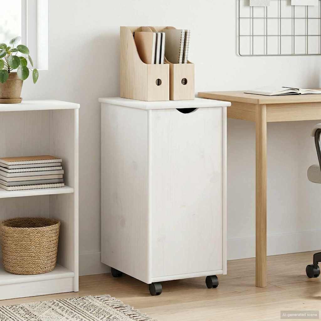 vidaXL Schranksystem Rollschrank Mit Rad Weiß 34 x 39 x 65,5 cm Massivholz Kiefer (1-St)