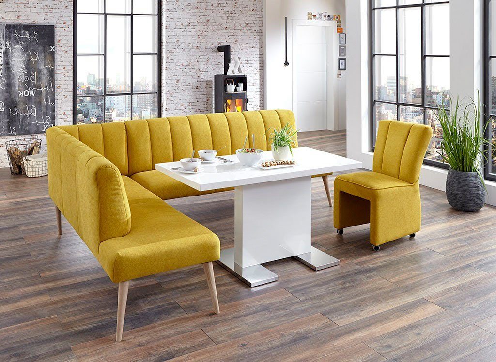 exxpo - sofa fashion Eckbank Costa, moderne Rückensteppung, bequem und elegant, hoher Holzfuß, Frei im Raum stellbar