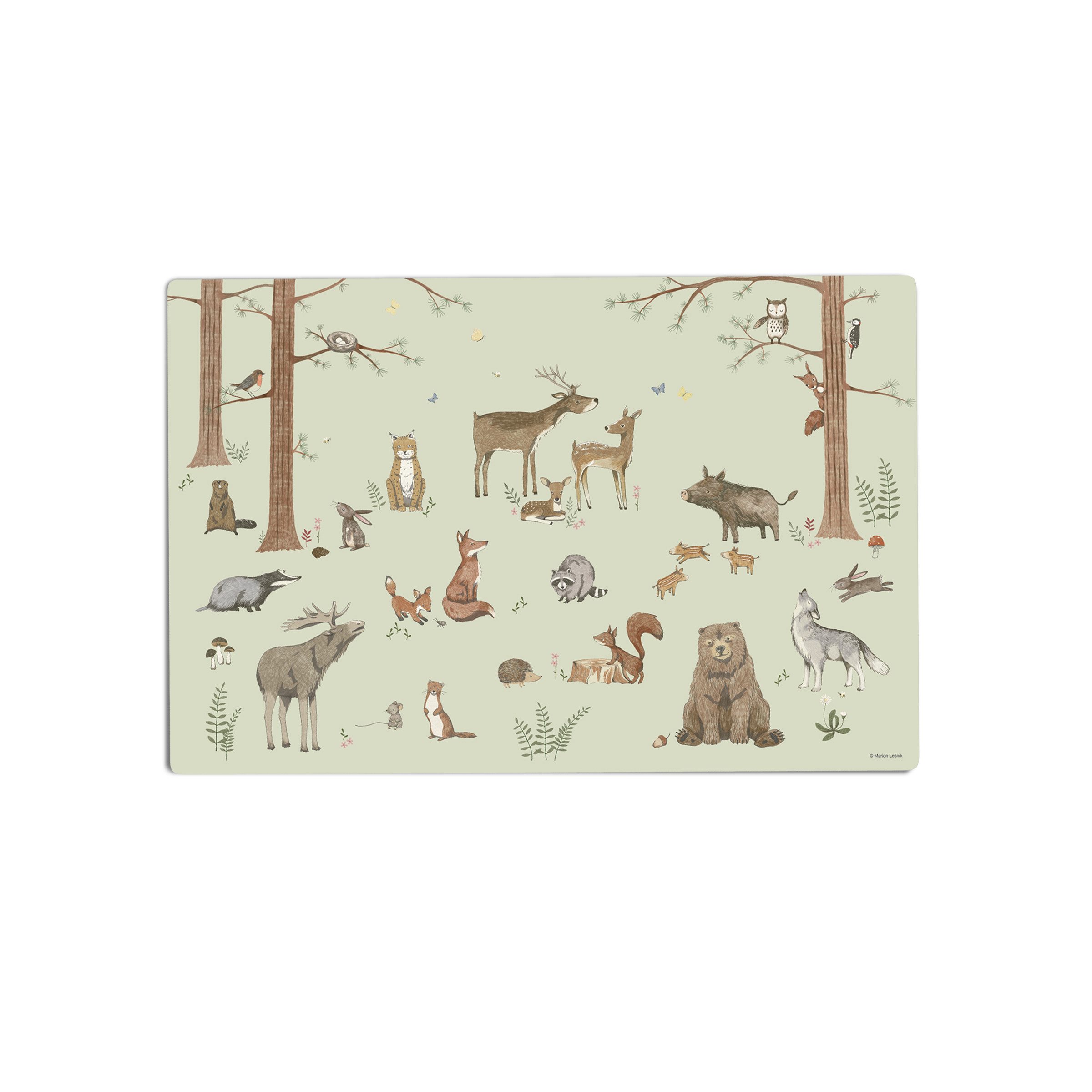Designforlittleones Schreibtischunterlage Waldtiere grün