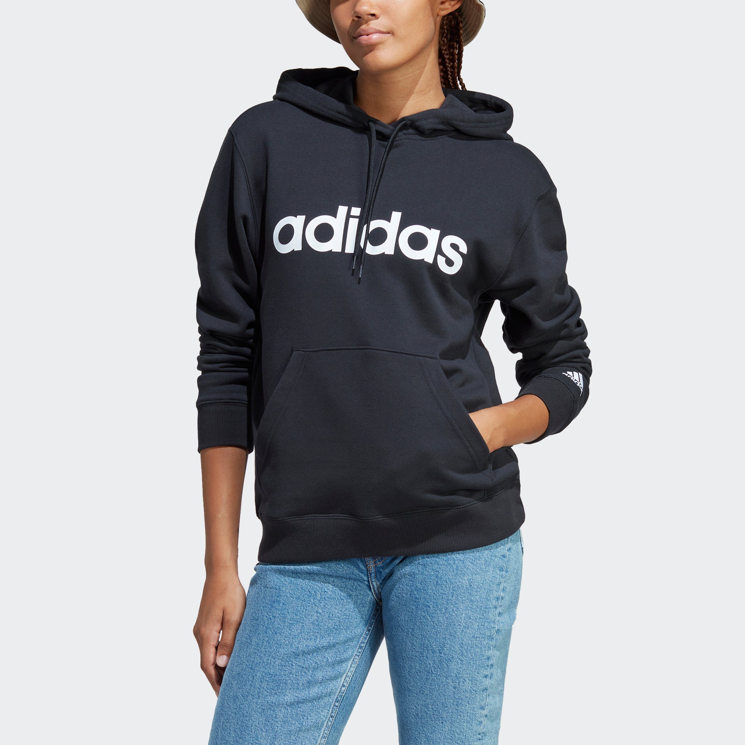 LINEAR / ESSENTIALS Black White Kapuzensweatshirt HOODIE Sportswear adidas