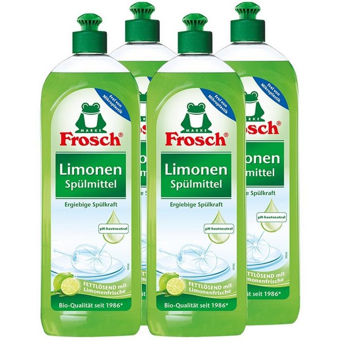 FROSCH 4x Frosch Spülmittel 750 ml mit fettlösenden Limonen-Extrakten Geschirrspülmittel