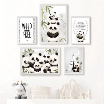 homestyle-accessoires Poster Bilderset PANDABÄREN - WILD & FREE DIN A3/A4 Prints --- VERSANDKOSTENFREI ---, (5 St), Ohne Bilderrahmen