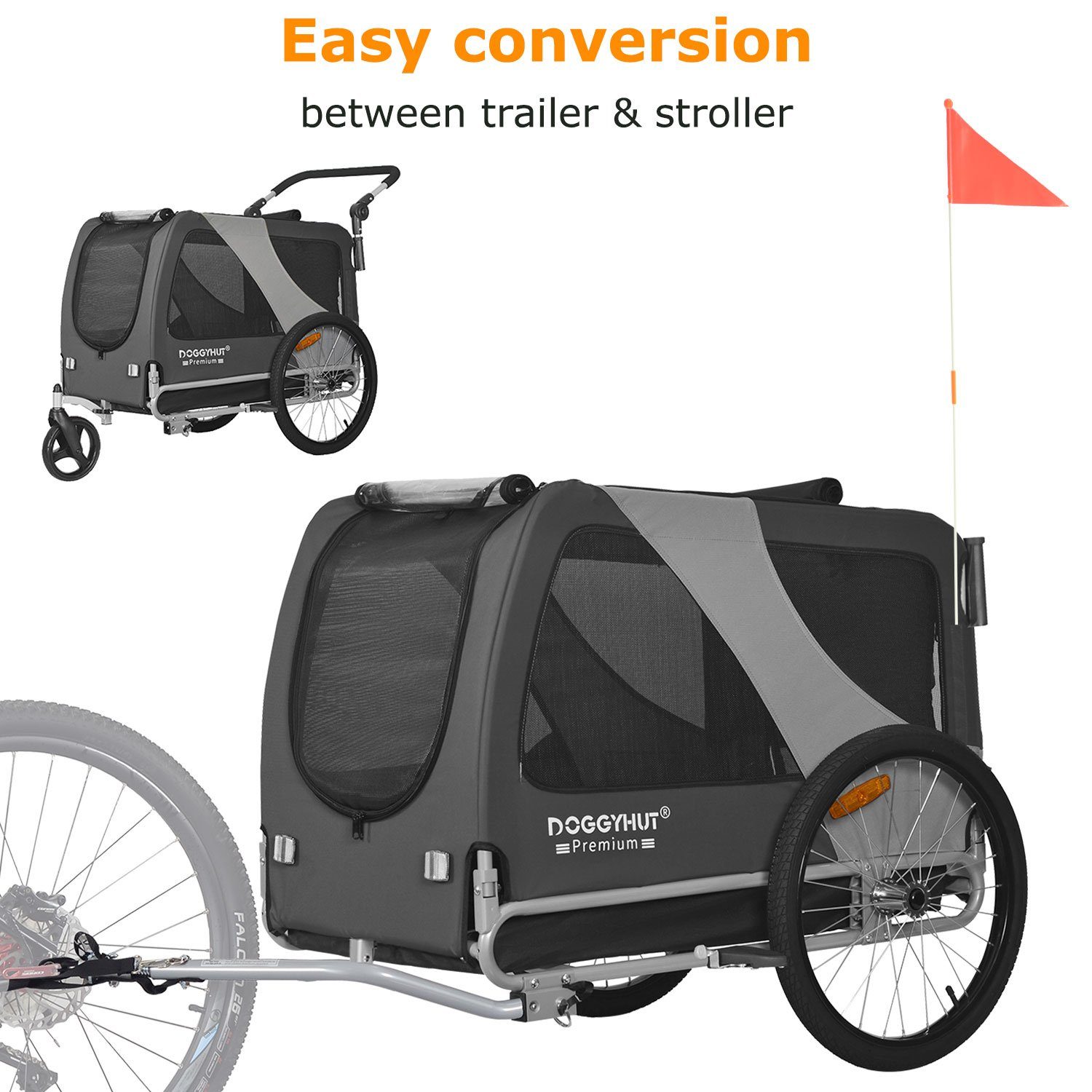 TIGGO Fahrradhundeanhänger DOGGYHUT® XL Hundefahrradanhänger & Jogger Fahrradanhänger, Geeignet für große Hunde - Maximale Schulterhöhe des Hundes: 60 cm