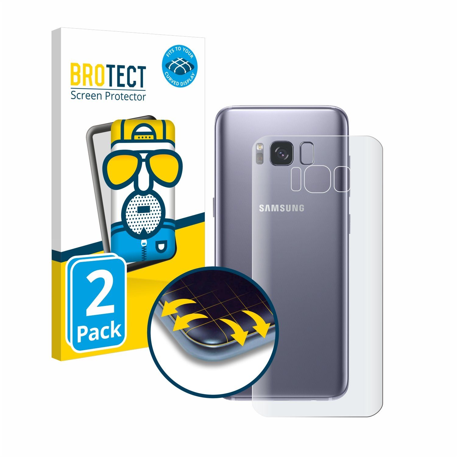 BROTECT Full-Screen Schutzfolie für Samsung Galaxy S8 (Rückseite),  Displayschutzfolie, 2 Stück, 3D Curved matt entspiegelt Full-Screen  Anti-Reflex