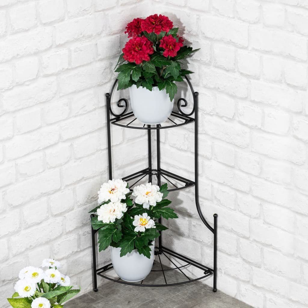 HI Blumenständer GartenEckregal mit 3 Böden Klappbar Metall 23x23x65,5