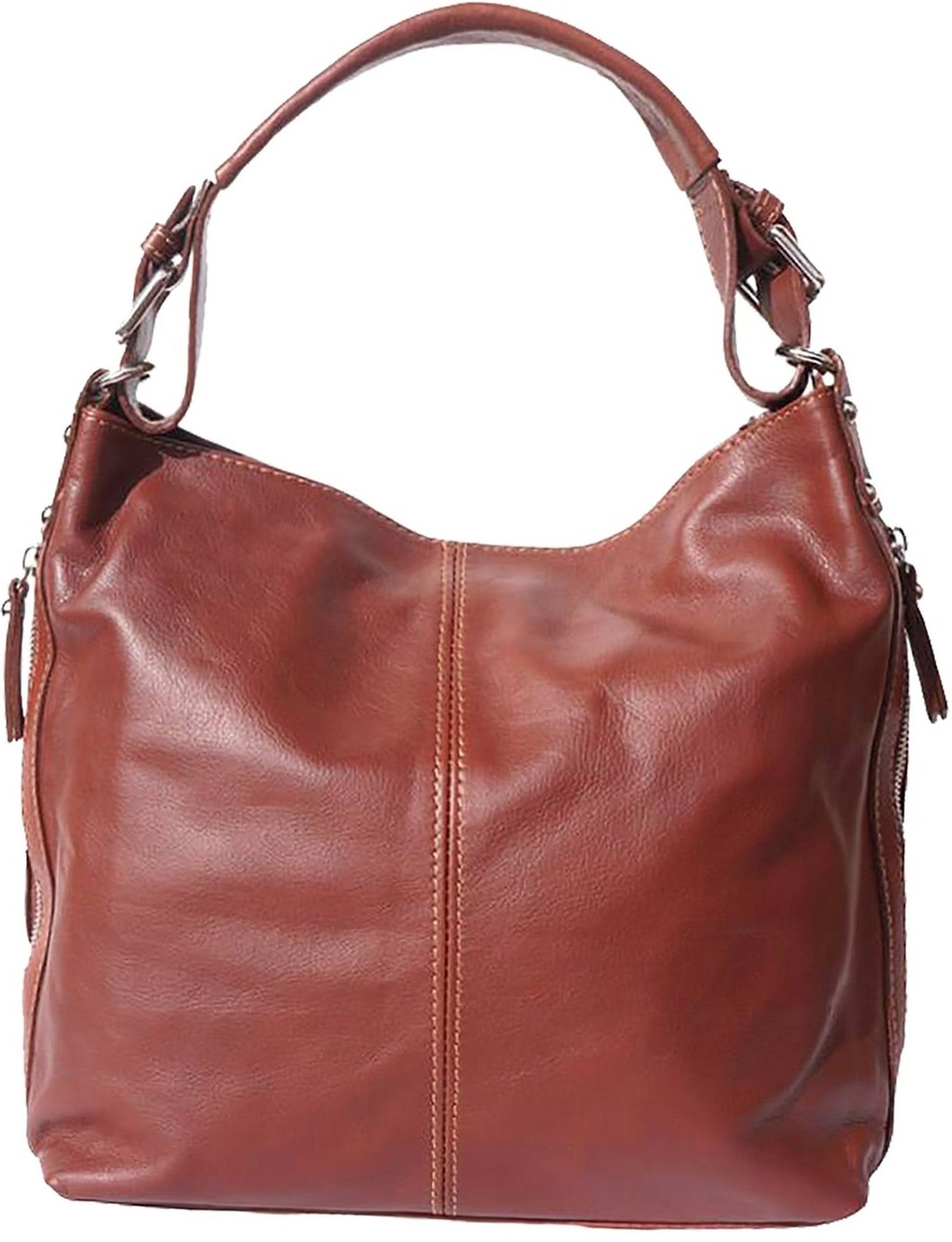 FLORENCE Shopper Florence Hobo Bag Echtleder Handtasche, Damen Tasche aus  Echtleder in braun, ca. 35cm Breite, Made-In Italy