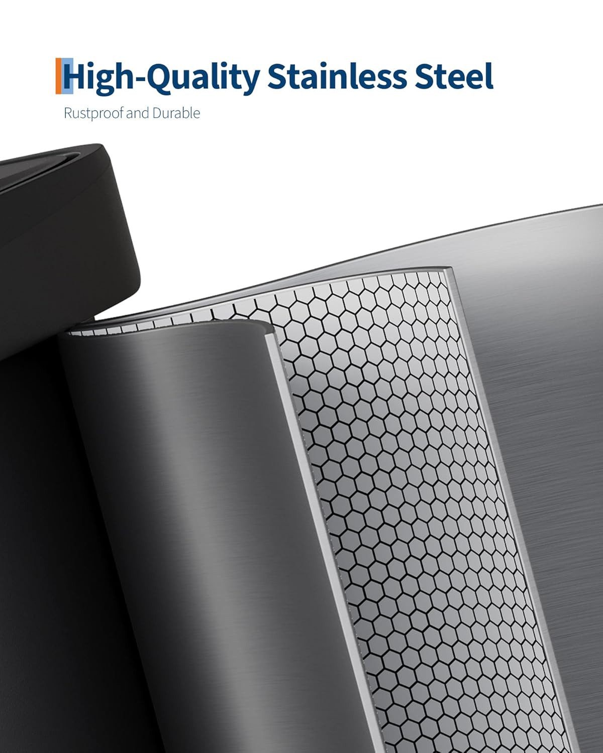 GarveeMore Mülleimer Edelstahl 50L mit Deckel, großer Tretmülleimer für Küche, rostfrei, mit Beutelring, Soft-Close Kunststoffdeckel, Griff hinten