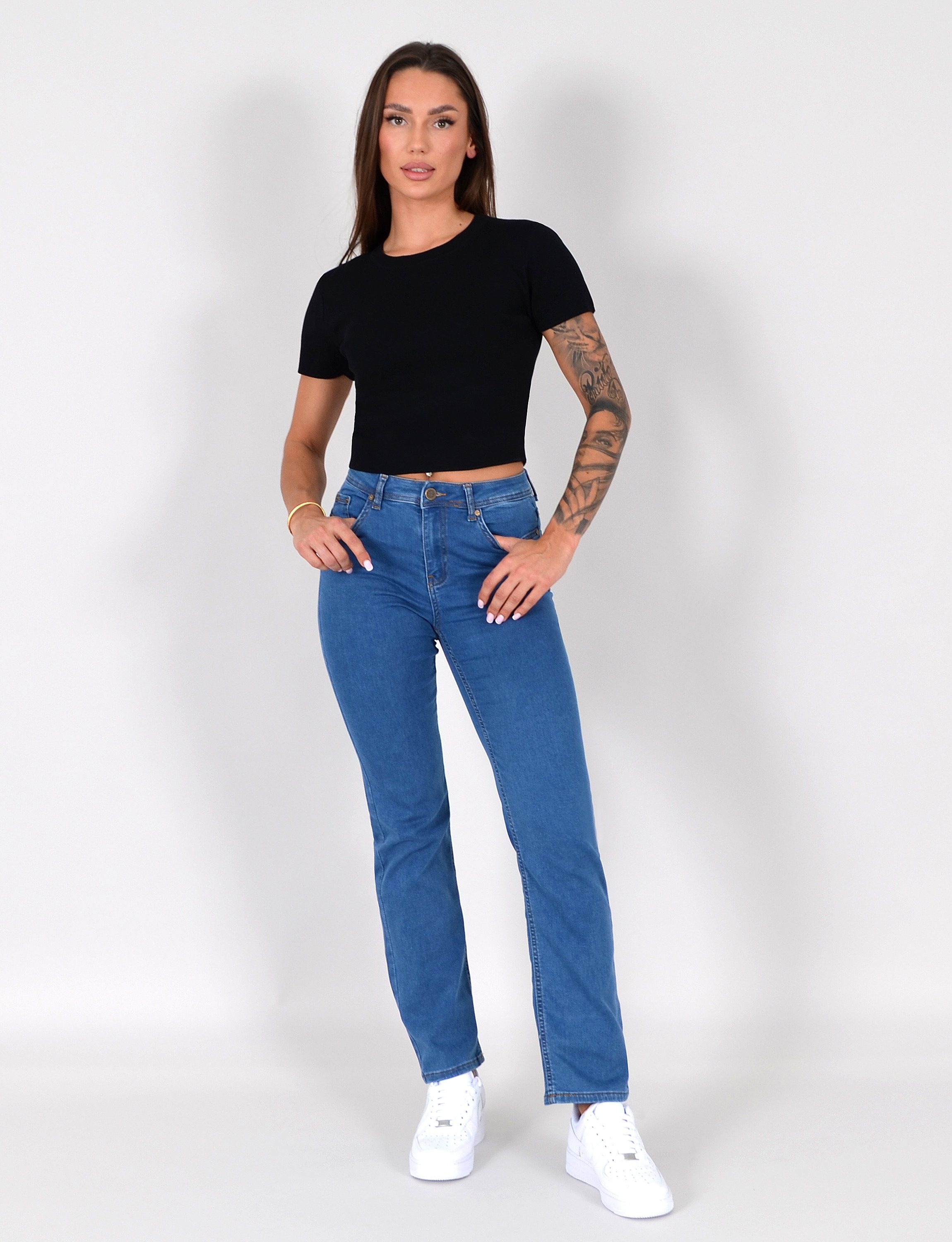 ESRA Straight-Jeans Damen Stretch-Jeans Premium Baumwolle Jeanshose Damen Straight Fit G14 Straight Jeans Damen High Waist Stretch Jeans Damen Regular Hose – Bild 4 von 5