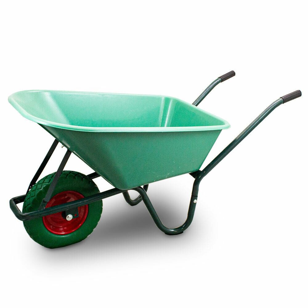 Bituxx Schubkarre Schubkarre Dunkelgrün mit PVC Wanne GRÜN und PU Rad Grün, (Spar-Set, MS-17851)