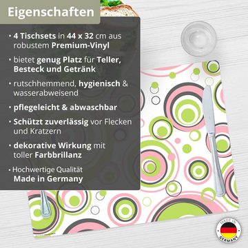 Platzset, Tischset, Platzset abwaschbar - Grüne-Rosa Kreise, cover-your-desk.de, (aus erstklassigem Vinyl (Kunststoff – BPA-frei), 4-St., 44 x 32 cm - rutschfeste Tischdekoration), Made in Germany