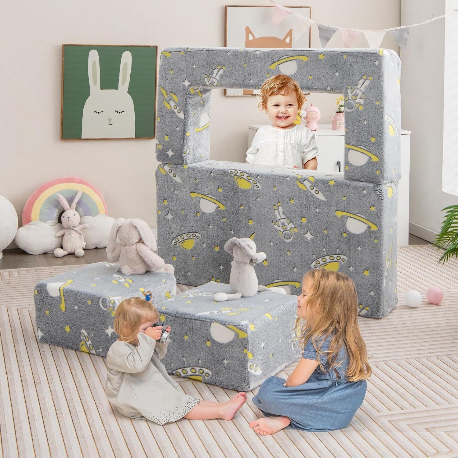 KOMFOTTEU Kindersofa 4 in 1, klappbarer Kindersessel, 107x52x41.5cm günstig online kaufen