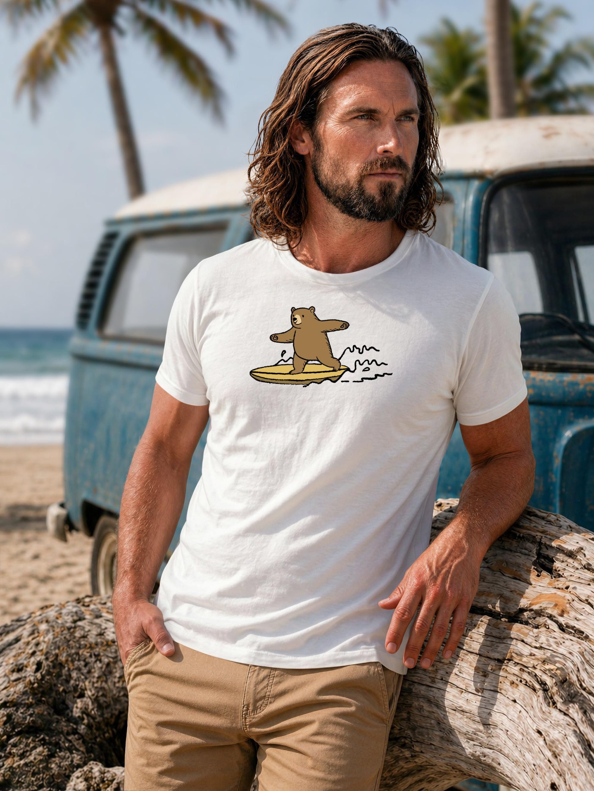 Neverless Print-Shirt Herren T-Shirt Bär Print Surfer Surfboard Sommer Printshirt mit Print