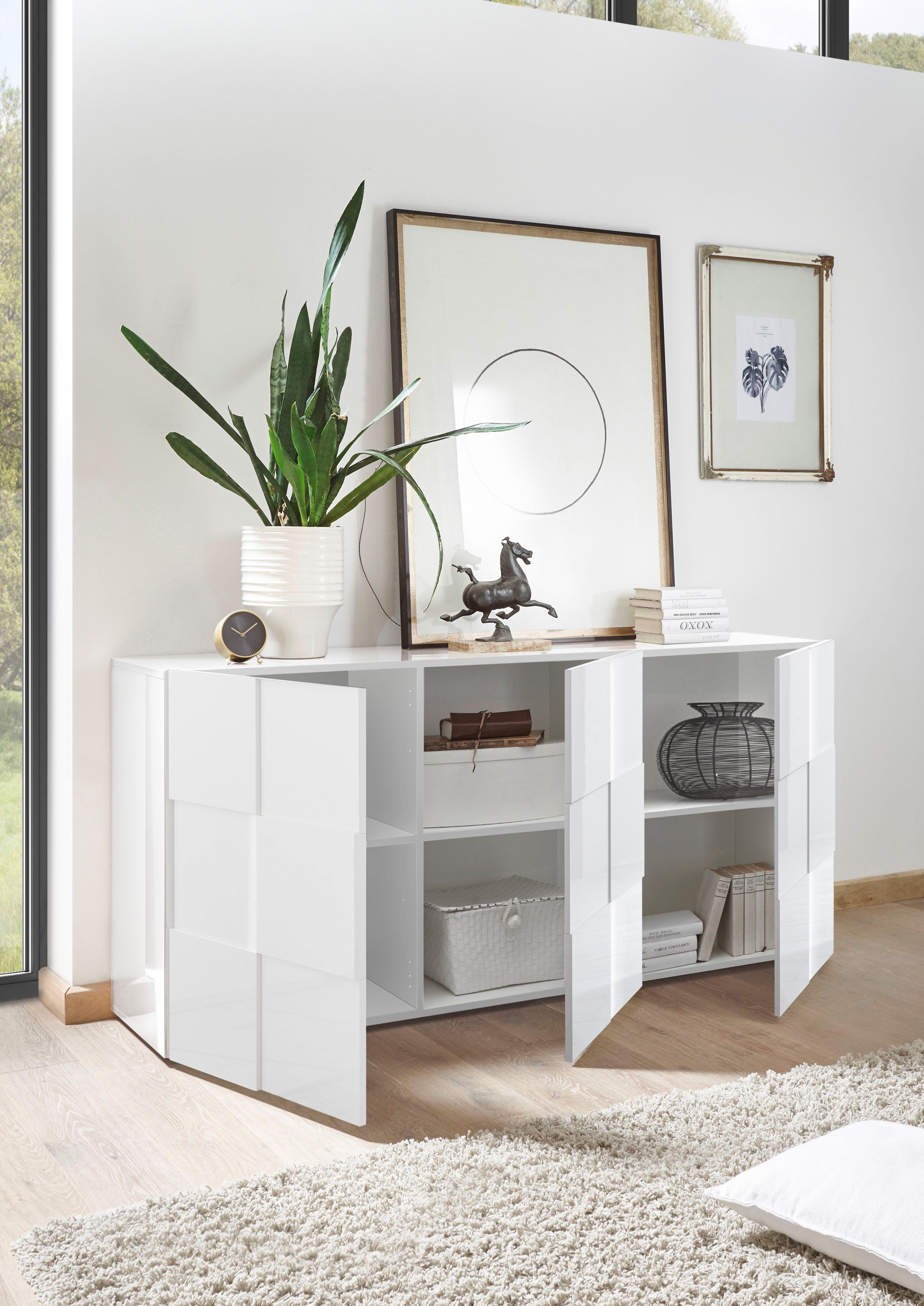 Home affaire Sideboard Dama Breite 181, Kommode 3 Türen, Anrichte, Front in 3D-Optik, viel Stauraum, verschiedene Farben