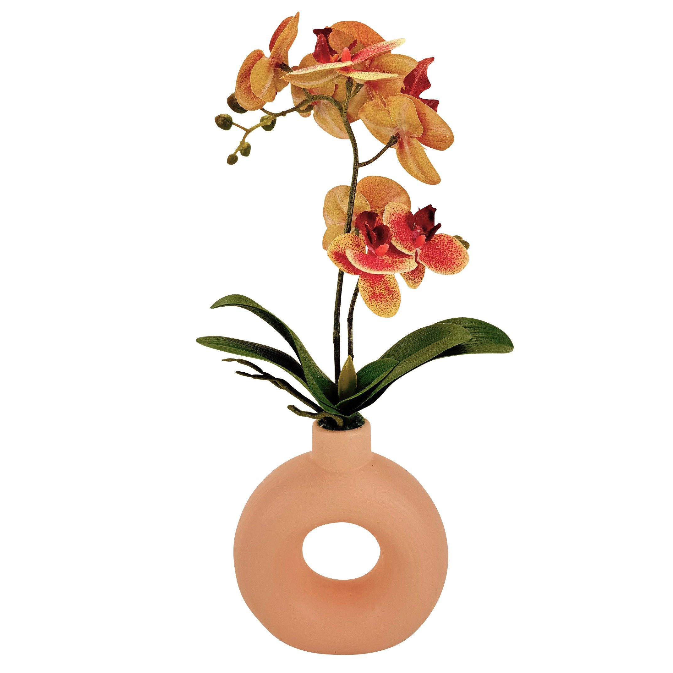 Kunstblume - Künstliche Blumen, Pflanzen im Topf, runde Vase - wie echt - Orchideen, Online-Fuchs, Moderne Vase
