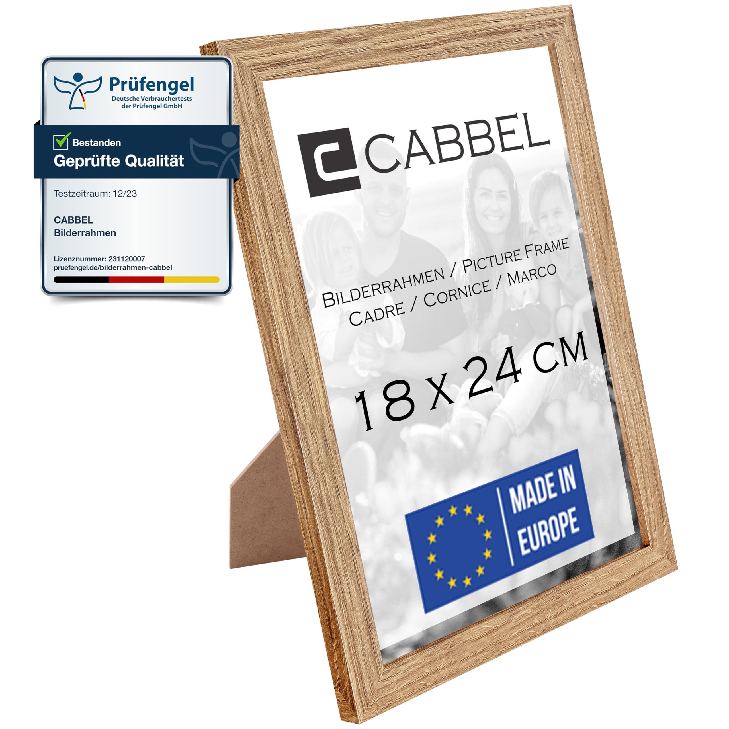 CABBEL Bilderrahmen MDF Holzrahmen Fotorahmen modern Collagen Foto Poster Galerie Wanddeko, für 1 Bilder (1 St), 18x24 cm Eiche Wohnzimmer elegant Schmal Fotogalerie Schlafzimmer