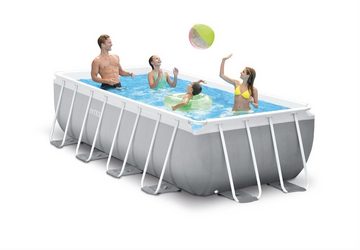 Intex Framepool Intex Prism Quadra 400 x 200 x 100 cm mit Sauersto (Poolset 2022, Frame Pool Set Prism Quadra 400 x 200 x 100 cm (mit Leiter), Digitale Dosierwaage für Poolchemie und Sauerstoff Starterset)