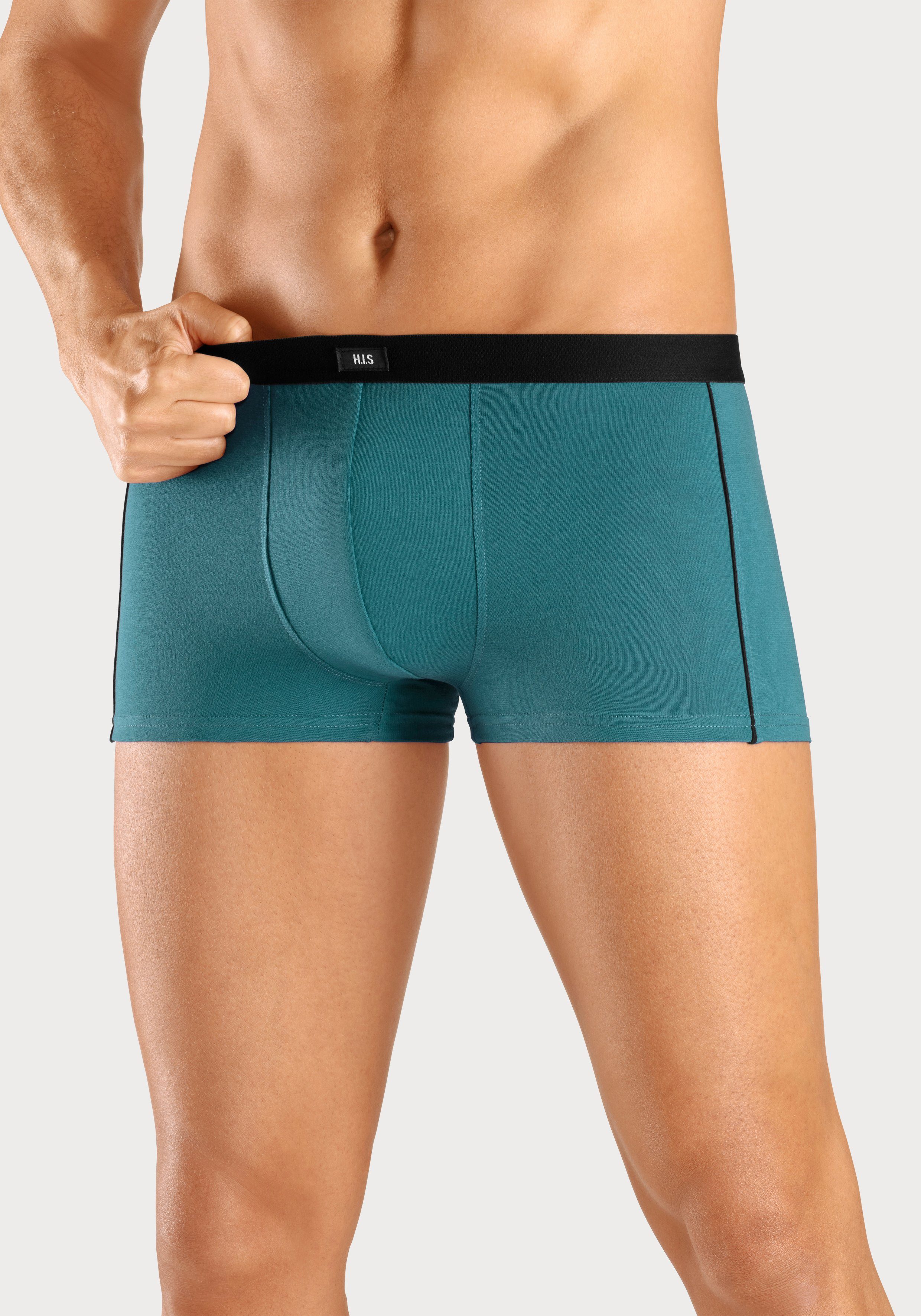 H.I.S Boxershorts (Packung, 3-St) in mit Piping Hipster-Form schmalen orange-lila-petrol