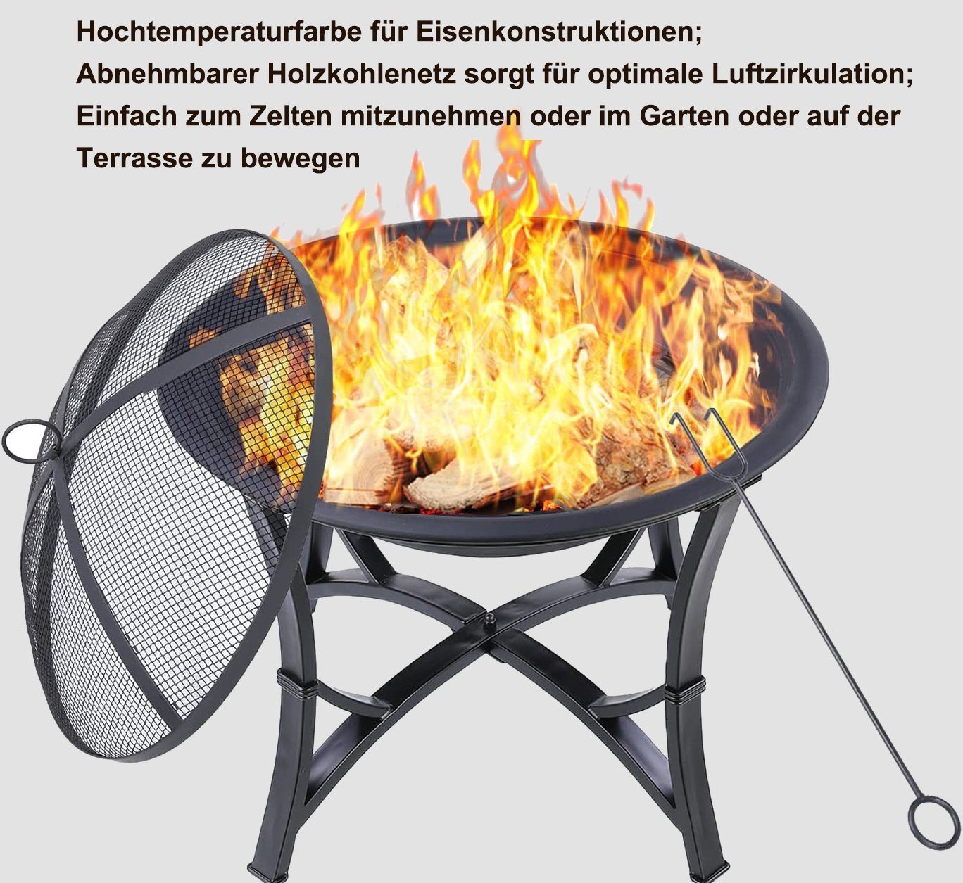 Feuerschale, mit Feuerkorb Feuerstelle, für TLGREEN den garten, Funkenschutz Ø56,5x50cm