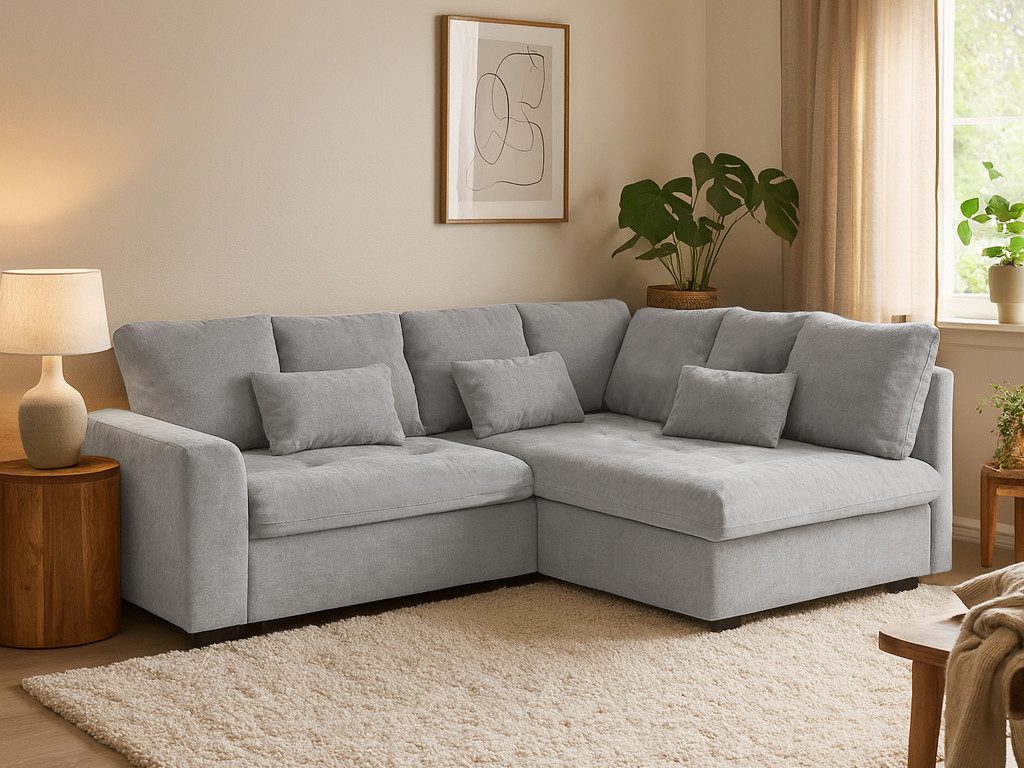Beautysofa Ecksofa RAMO mit Schlaffunktion 160x200 cm, im Set mit Topper, Eckcouch