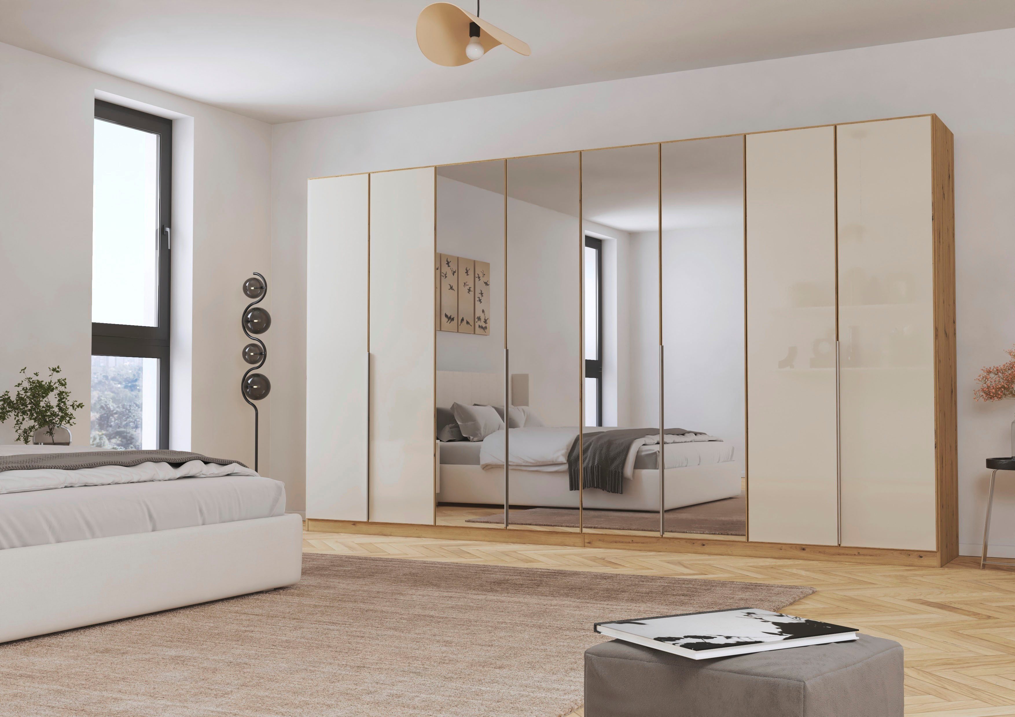 OTTO home Drehtürenschrank Kleiderschrank Kleiderschränke Schrank Garderobe AGORDO mit Glasfront (in zwei Griff-Farben, Breiten 91-405 cm) durchdachte Innenausstattung, in 8 Breiten und 2 Höhen MADE IN GERMANY
