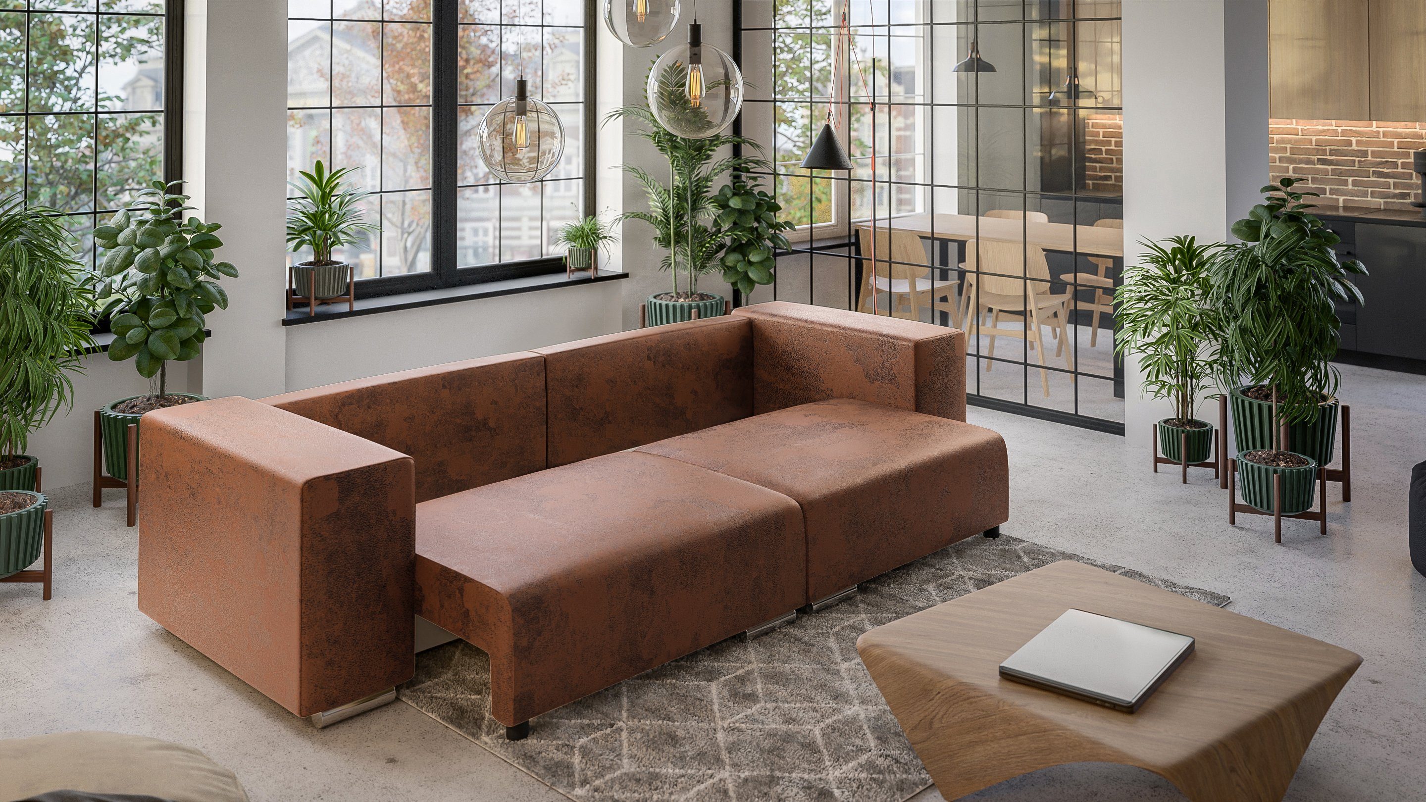 Möbel Braun Big-Sofa Wellenfederung mit Schlaffunktion, mit Amaru 5-Sitzer S-Style