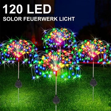 LETGOSPT LED Solarleuchte 2/4x Solarlampen für Außen Garten, 2 Modi Solarlampe Feuerwerk Lichter, LED fest integriert, Bunt, 120 LEDs Gartenleuchten für Gartendeko Wege Hof Balkon Auffahrt